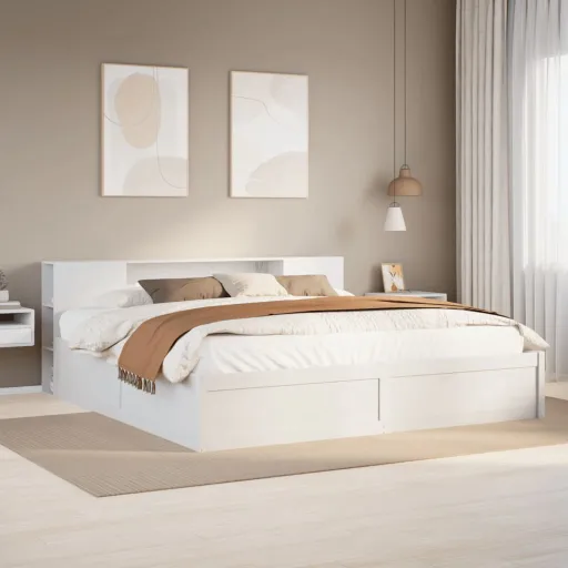 Cama Sem Colchão 200x200 cm Madeira de Pinho Maciça Branco
