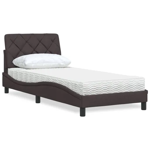 Cama com Colchão 90x190 cm Tecido Castanho-Escuro