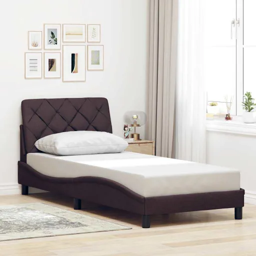 Estrutura de Cama Sem Colchão 90x190 cm Tecido Castanho-Escuro