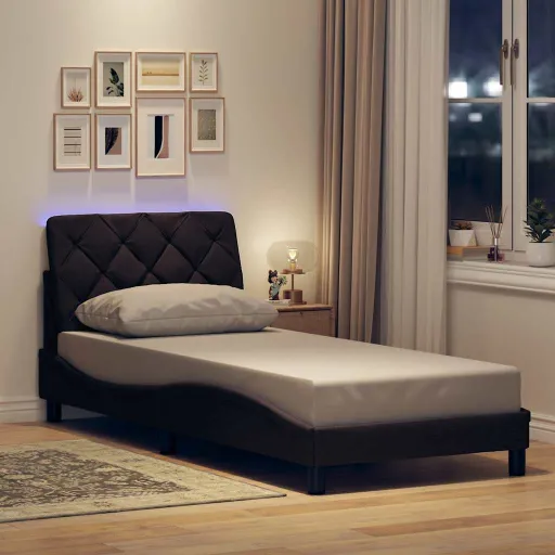 Estrutura de Cama com LED Sem Colchão 90x190 cm Tecido