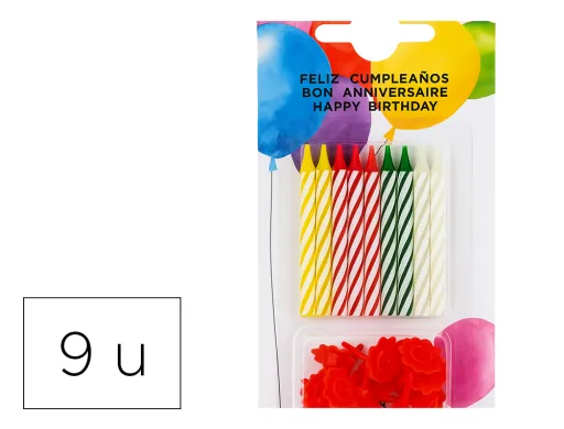 Velas Aniversario com Suporte Blister de 20 Unidades Cores Sortidas