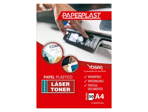 Papel Plastico Yosan Paperplast Poliester Blanco Brillo Din a4 150 mc Imprimible Paquete de 50 Hojas