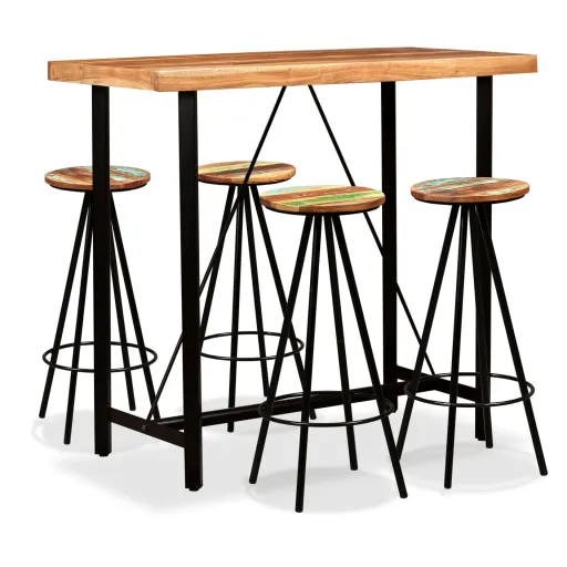 Conjunto de Bar   Madeiras de Acácia Maciça e Recuperada (5 pcs)