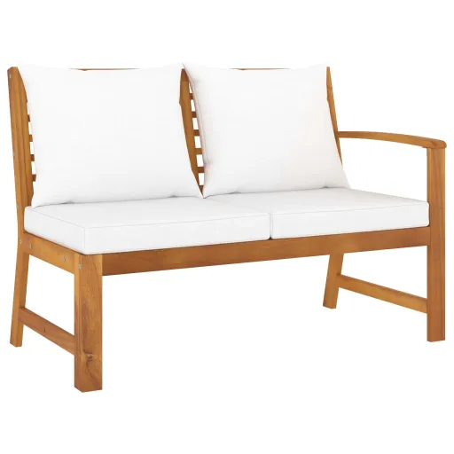 Banco de Jardim 114,5 cm com Almofadão Cor Creme Acácia Maciça
