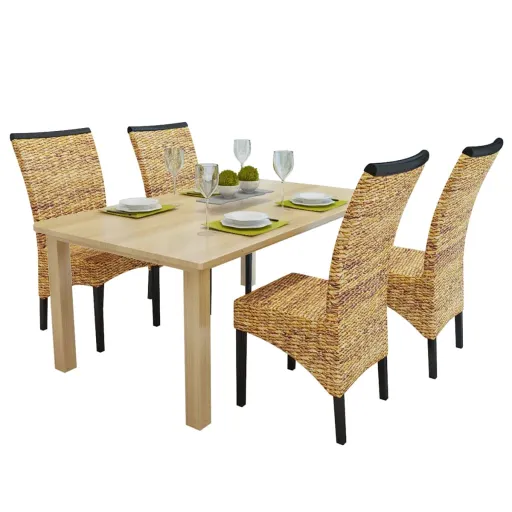 Cadeiras de Jantar   Abacá e Madeira de Mangueira Maciça (4 pcs)
