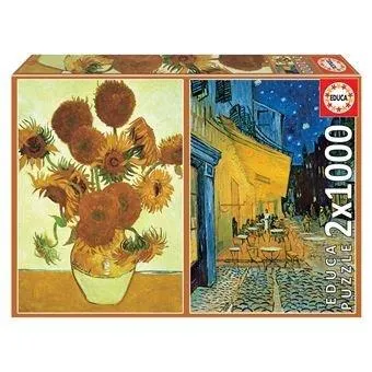 EDUCA - Puzzle 2x1000 Vaso Girassóis + Terraço Caf. Noite, Vincent V.Gogh 18491