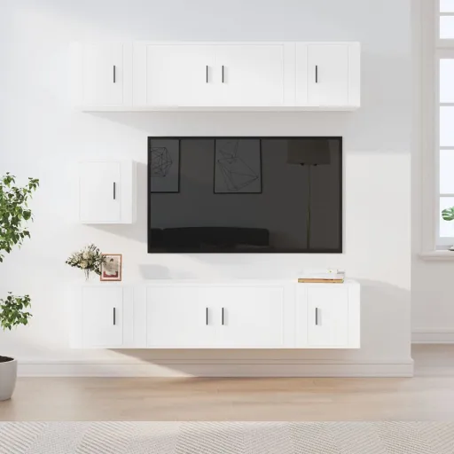 Conjunto Móveis de TV   Madeira Processada Branco (7 pcs)