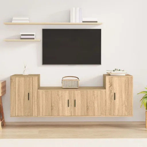 Conjunto Móveis de TV   Madeira Processada Carvalho Sonoma (3 pcs)