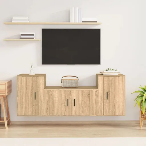 Conjunto Móveis de TV   Madeira Processada Carvalho Sonoma (3 pcs)