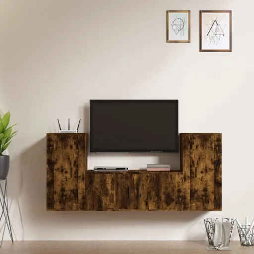 Conjunto Móveis de TV   Madeira Processada Carvalho Fumado (3 pcs)