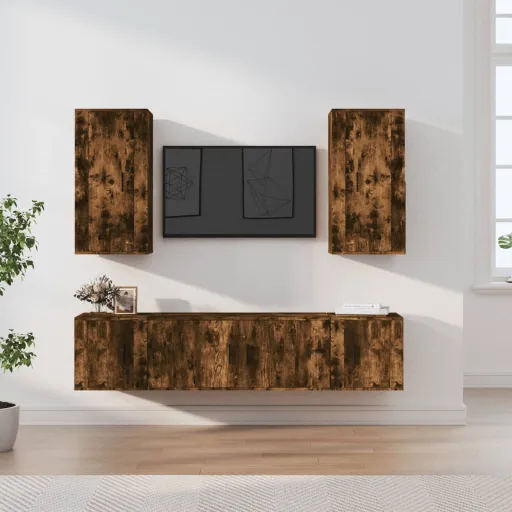 Conjunto Móveis de TV   Madeira Processada Carvalho Fumado (5 pcs)