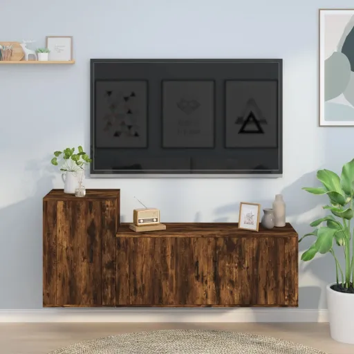 Conjunto Móveis de TV   Madeira Processada Carvalho Fumado (2 pcs)
