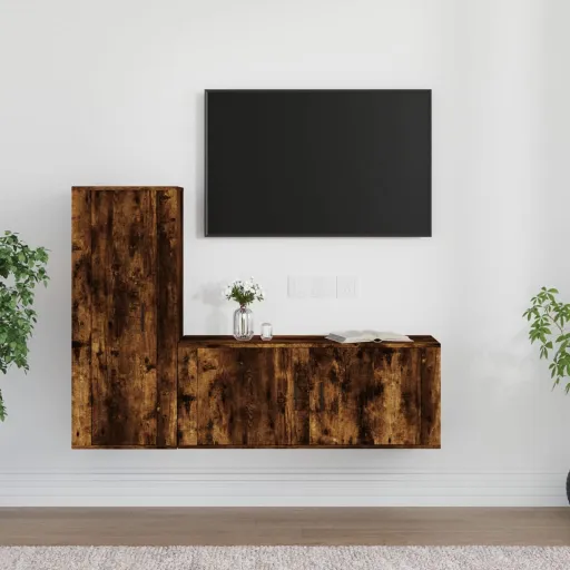 Conjunto Móveis de TV   Madeira Processada Carvalho Fumado (2 pcs)