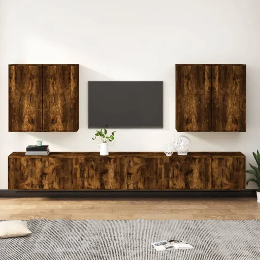 Conjunto Móveis de TV   Madeira Processada Carvalho Fumado (8 pcs)