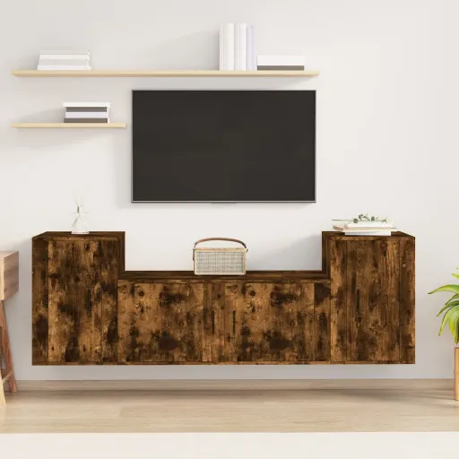 Conjunto Móveis de TV   Madeira Processada Carvalho Fumado (3 pcs)
