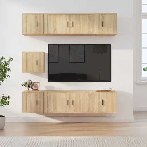 Conjunto Móveis de TV   Madeira Processada Carvalho Sonoma (7 pcs)