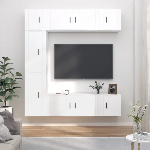 Conjunto Móveis de TV   Madeira Processada Branco (7 pcs)