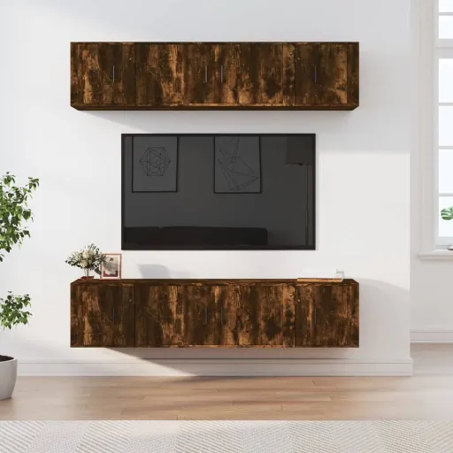 Conjunto Móveis de TV   Madeira Processada Carvalho Fumado (6 pcs)