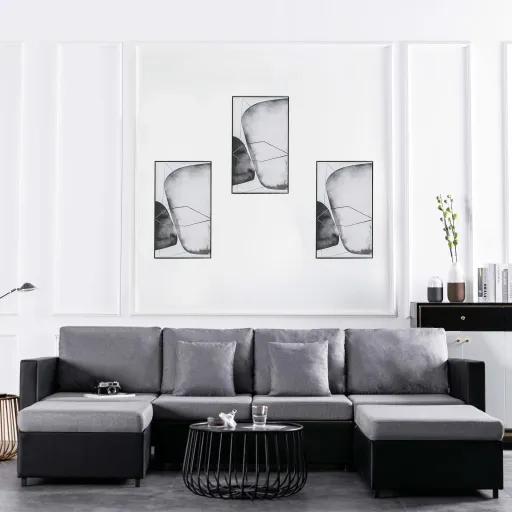 Sofá-Cama em Couro Artificial 4 Lugares Preto