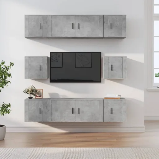 Conjunto Móveis de TV   Madeira Processada Cinzento Cimento (8 pcs)
