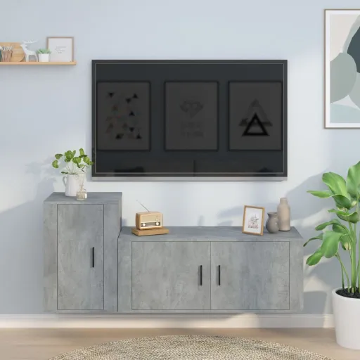 Conjunto Móveis de TV Derivados de Madeira Cinza Cimento (2 pcs)