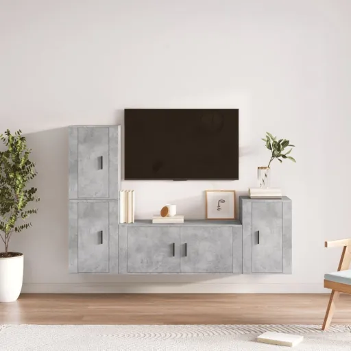 Conjunto Móveis de TV   Madeira Processada Cinzento Cimento (4 pcs)