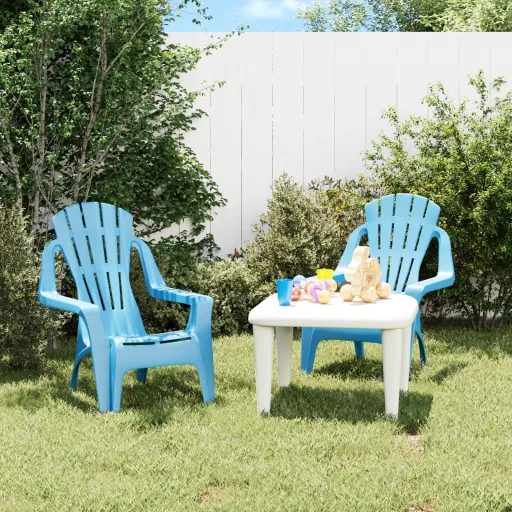 Cadeiras de Jardim Infantis   PP Aspeto de Madeira Azul (2 pcs)
