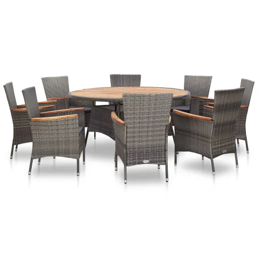 Conjunto Jantar p/ Jardim Vime PE Madeira Acácia Cinzento (9 pcs)