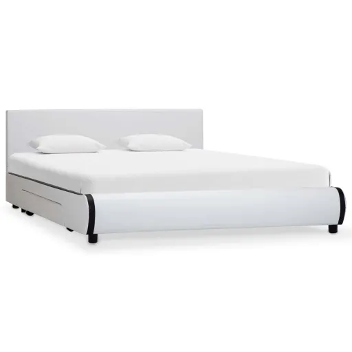 Estrutura de Cama com Gavetas 140x200cm Couro Artificial Branco