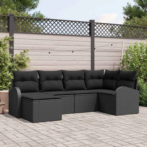 Conjunto de Sofá de Jardim   Preto Vime PE (6 pcs)