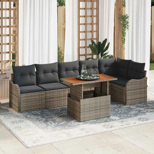 Conjunto de Sofá de Jardim com Almofada Manual   Cinzeto (7 pcs)