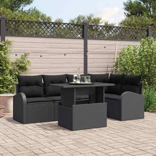 Conjunto de Sofá de Jardim   Preto Rattan Sintético (6 pcs)