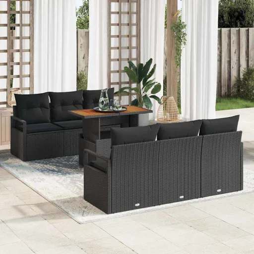 Conjunto de Sofá de Jardim   Preto Rattan Sintético (7 pcs)