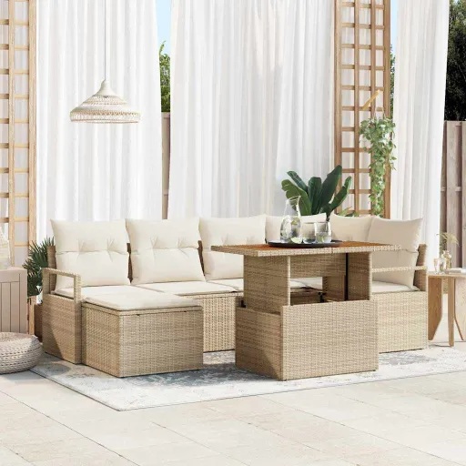 Conjunto de Sofá de Jardim   Bege Rattan Sintético (7 pcs)