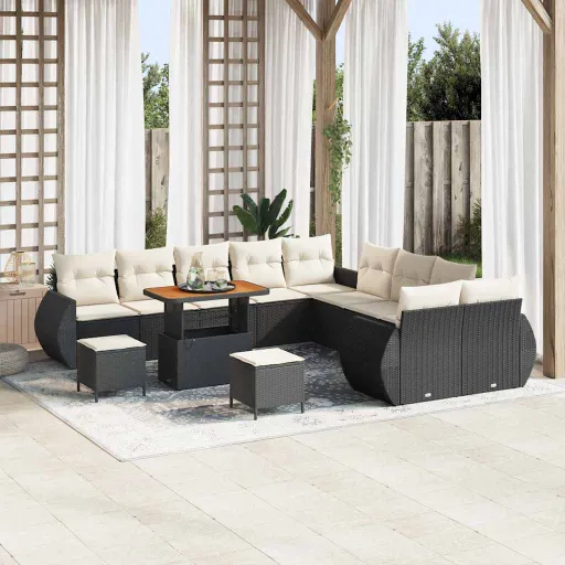 Conjunto de Sofá de Jardim   Preto Vime PE (13 pcs)