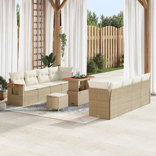 Conjunto de Sofá de Jardim   Bege e Creme Vime PE (12 pcs)