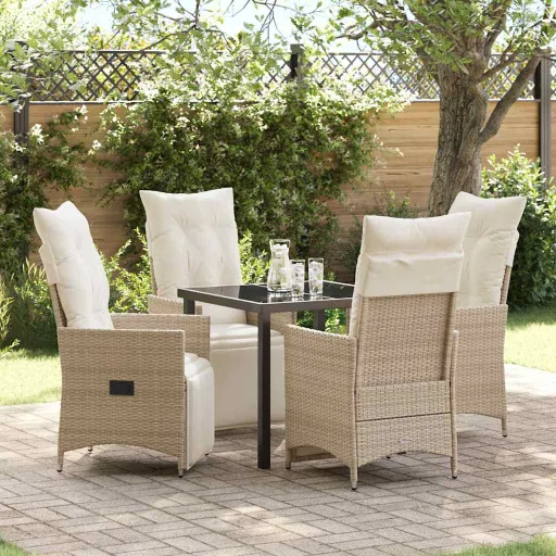 Conjunto de Jantar para Jardim com Almofada   Bege Vime PE (5 pcs)