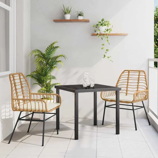 Conjunto de Jantar para Jardim   Castanho Vime PE (3 pcs)