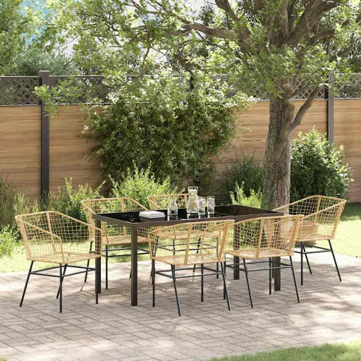 Conjunto de Jantar para Jardim   Castanho Vime PE (7 pcs)