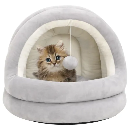 Cama para Gatos 40x40x35 cm Cinzento e Cor Creme