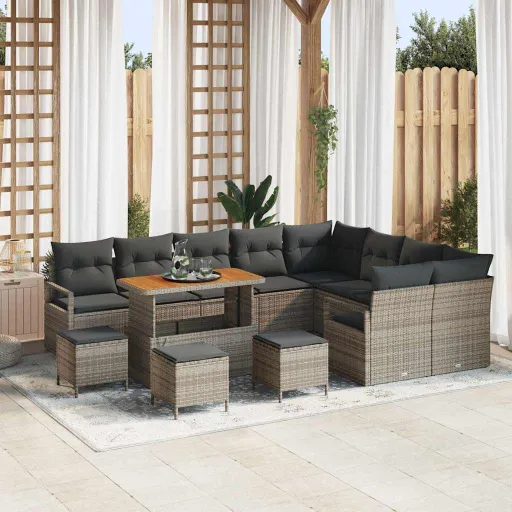 Conjunto de Sofá de Jardim com Almofada   Cinzeto (13 pcs)