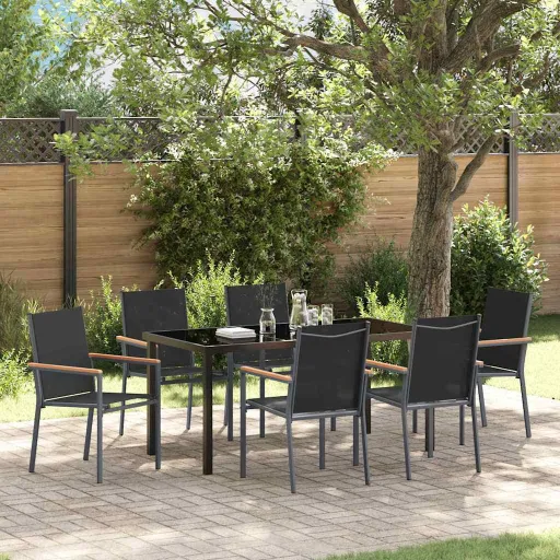 Conjunto de Jantar para Jardim   Preto (7 pcs)