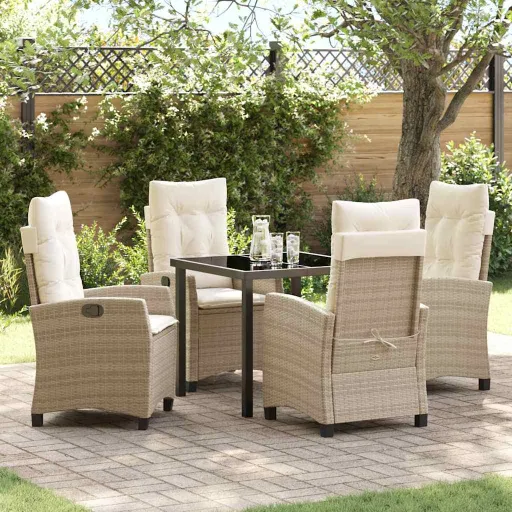 Conjunto de Jantar para Jardim com Almofada   Bege Vime PE (5 pcs)