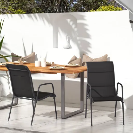 Cadeiras de Jardim   Aço e Textilene Preto (2 pcs)
