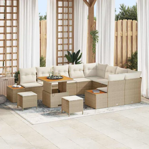 Conjunto de Sofá de Jardim   Bege Rattan Sintético (12 pcs)