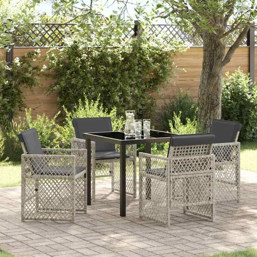 Conjunto de Jantar para Jardim   Cinzento-Claro Vime PE (5 pcs)