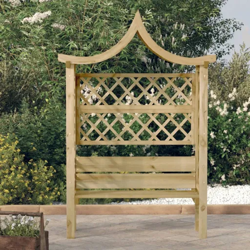 Pérgola de Jardim com Telhado e Banco Pinho Impregnado