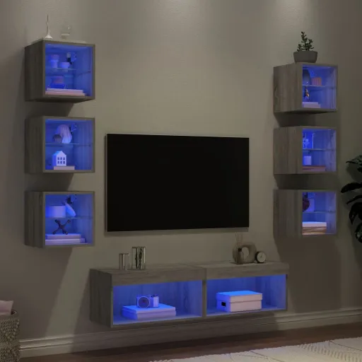 Móveis Parede p/ TV c/ LEDs Deriv. Madeira Cinza Sonoma (8 pcs)