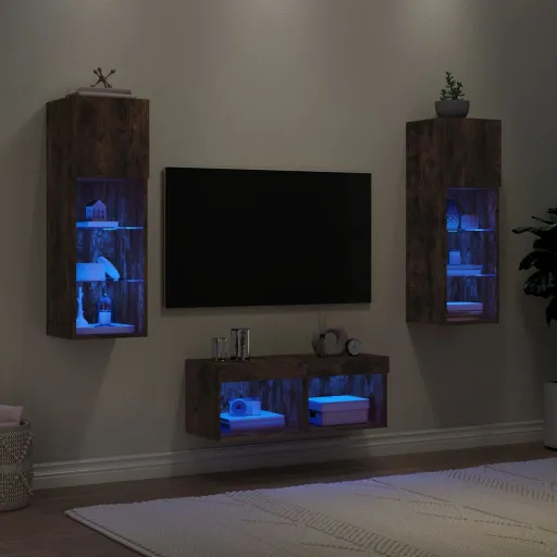 Móveis de Parede para TV com Luzes LED Carvalho Fumado (4 pcs)