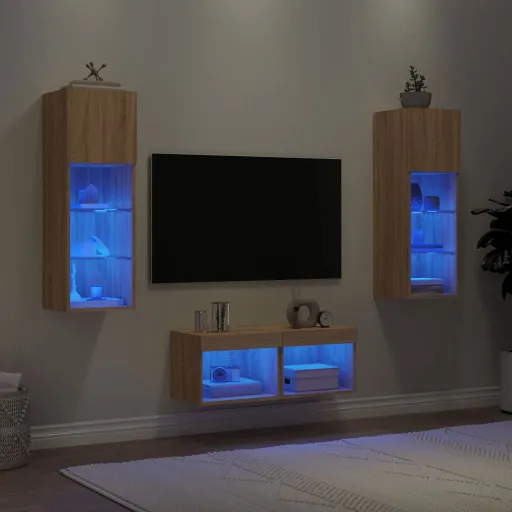Móveis de Parede para TV com Luzes LED Carvalho Sonoma (4 pcs)